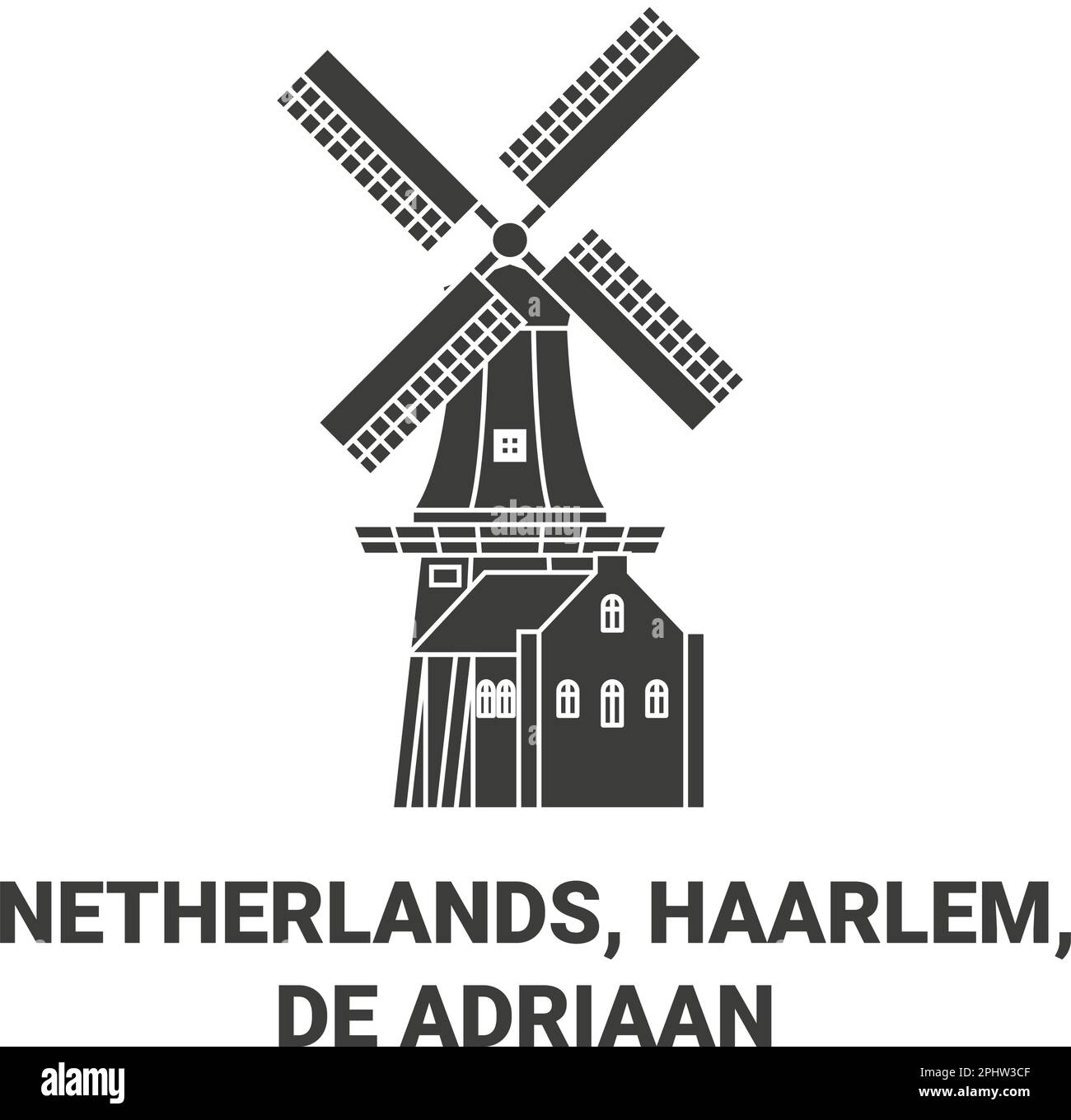 Netherlands, Haarlem, De Adriaan viaggio punto di riferimento vettore illustrazione Illustrazione Vettoriale