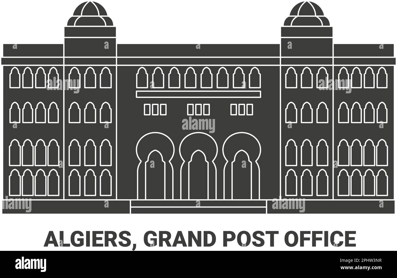 Algeri, Grand Post Office, viaggio punto di riferimento vettoriale illustrazione Illustrazione Vettoriale