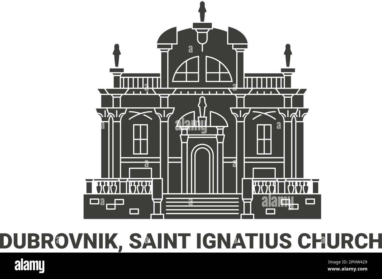 Croaita, Dubrovnik, Chiesa di Sant'Ignazio, viaggio punto di riferimento vettoriale illustrazione Illustrazione Vettoriale