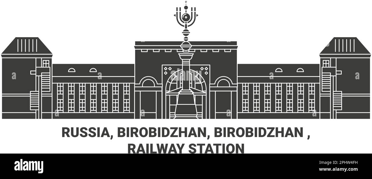 Russia, Birobidzhan, Birobidzhan , Stazione ferroviaria viaggio punto di riferimento vettore illustrazione Illustrazione Vettoriale