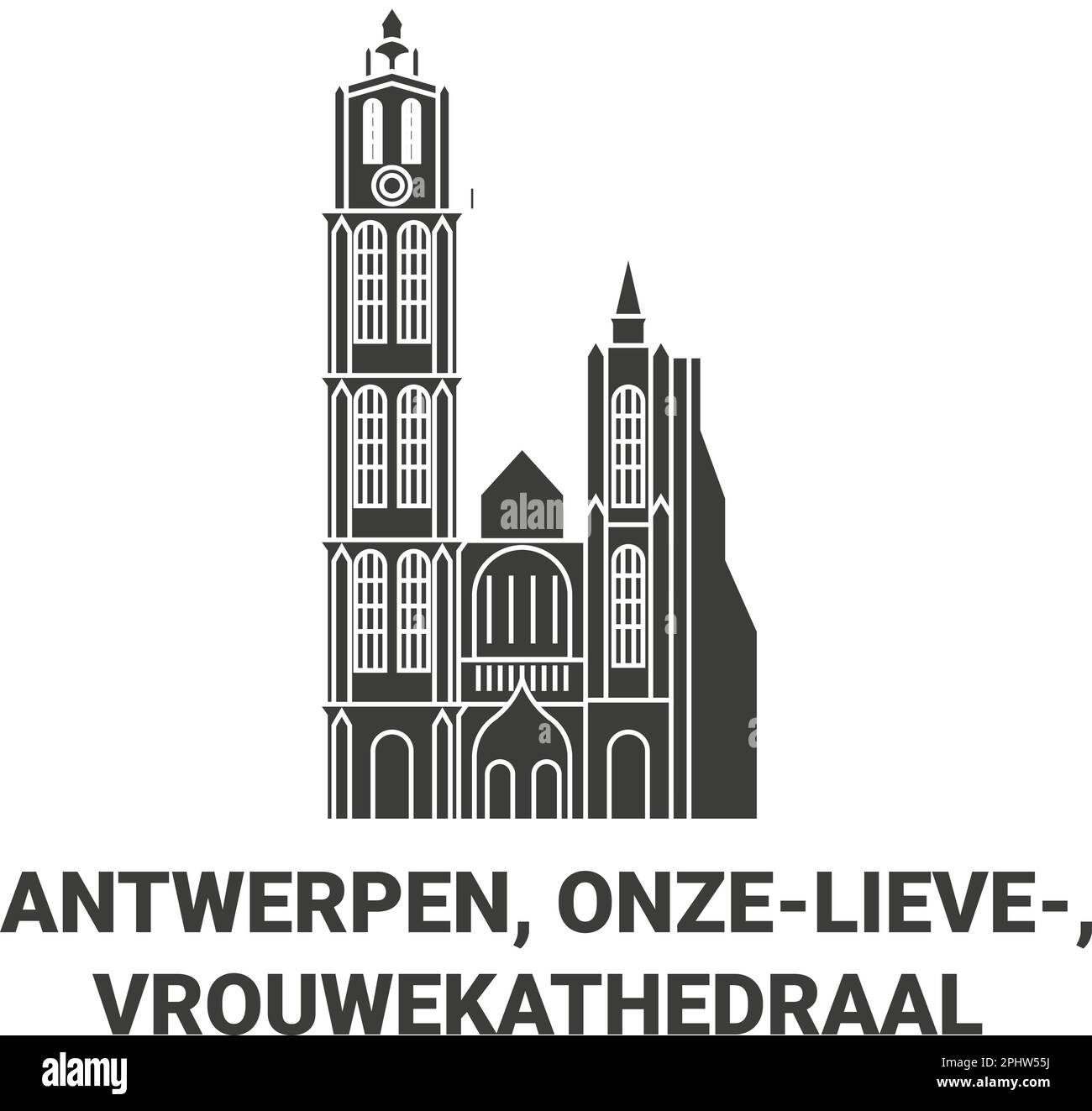 Belgium, Antwerpen, Onzelieve, Vrouwekathedraal viaggio punto di riferimento vettore illustrazione Illustrazione Vettoriale