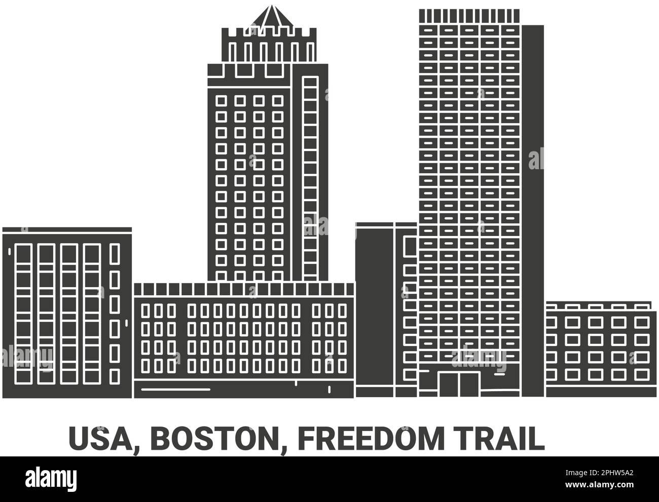 USA, Boston, Freedom Trail, illustrazione vettoriale dei punti di riferimento del viaggio Illustrazione Vettoriale
