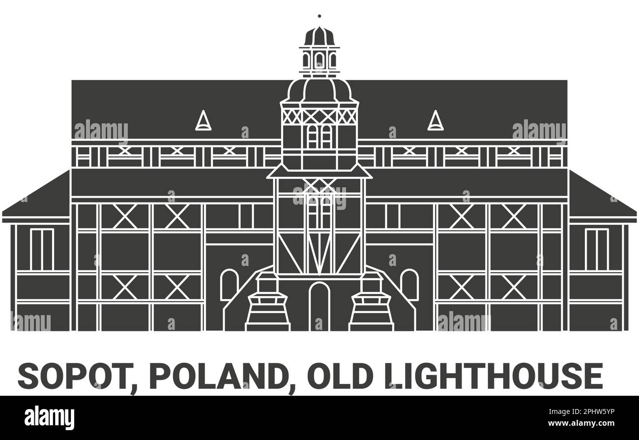 Polonia, Sopot, Vecchio Faro , viaggio punto di riferimento vettore illustrazione Illustrazione Vettoriale