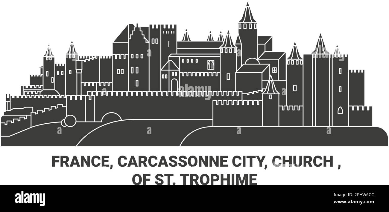 Francia, Carcassonne Città, Chiesa di San Illustrazione del vettore di riferimento del percorso Trophime Illustrazione Vettoriale