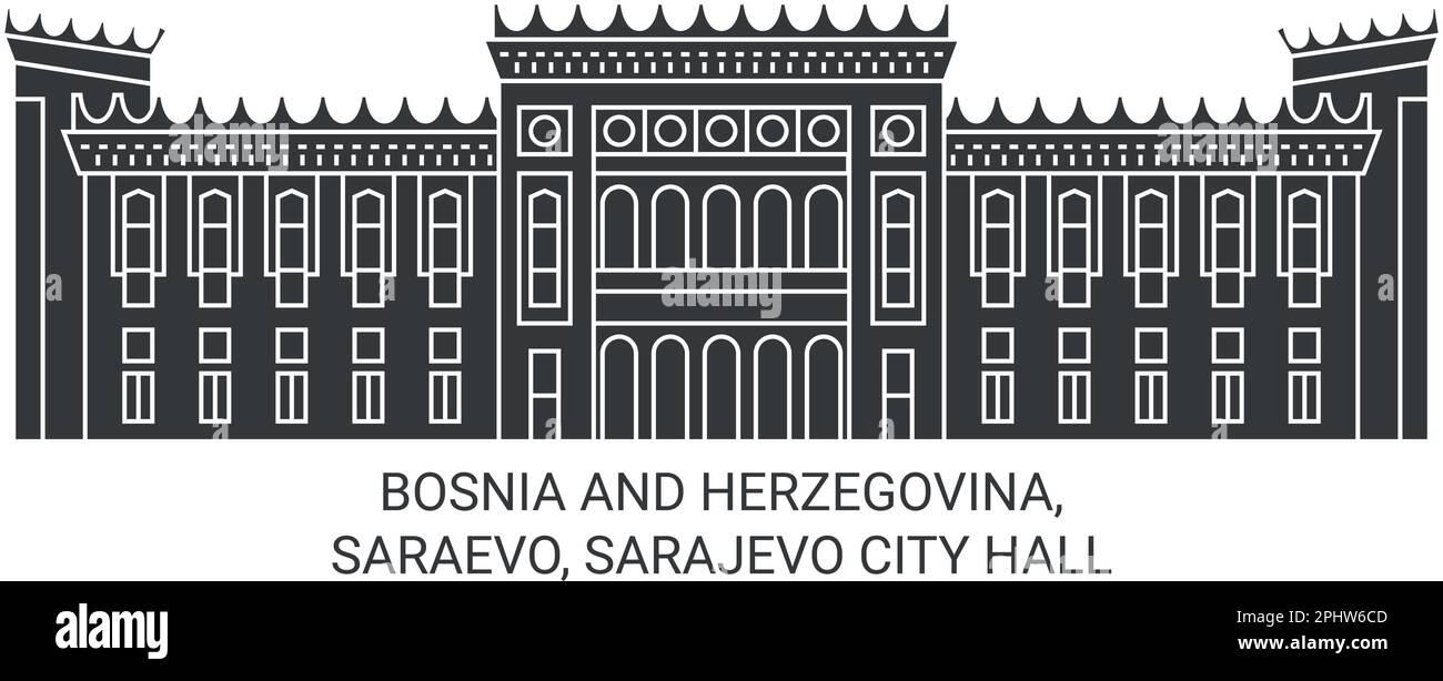 Bosnia Erzegovina, Saraevo, Sarajevo City Hall viaggio punto di riferimento vettore illustrazione Illustrazione Vettoriale