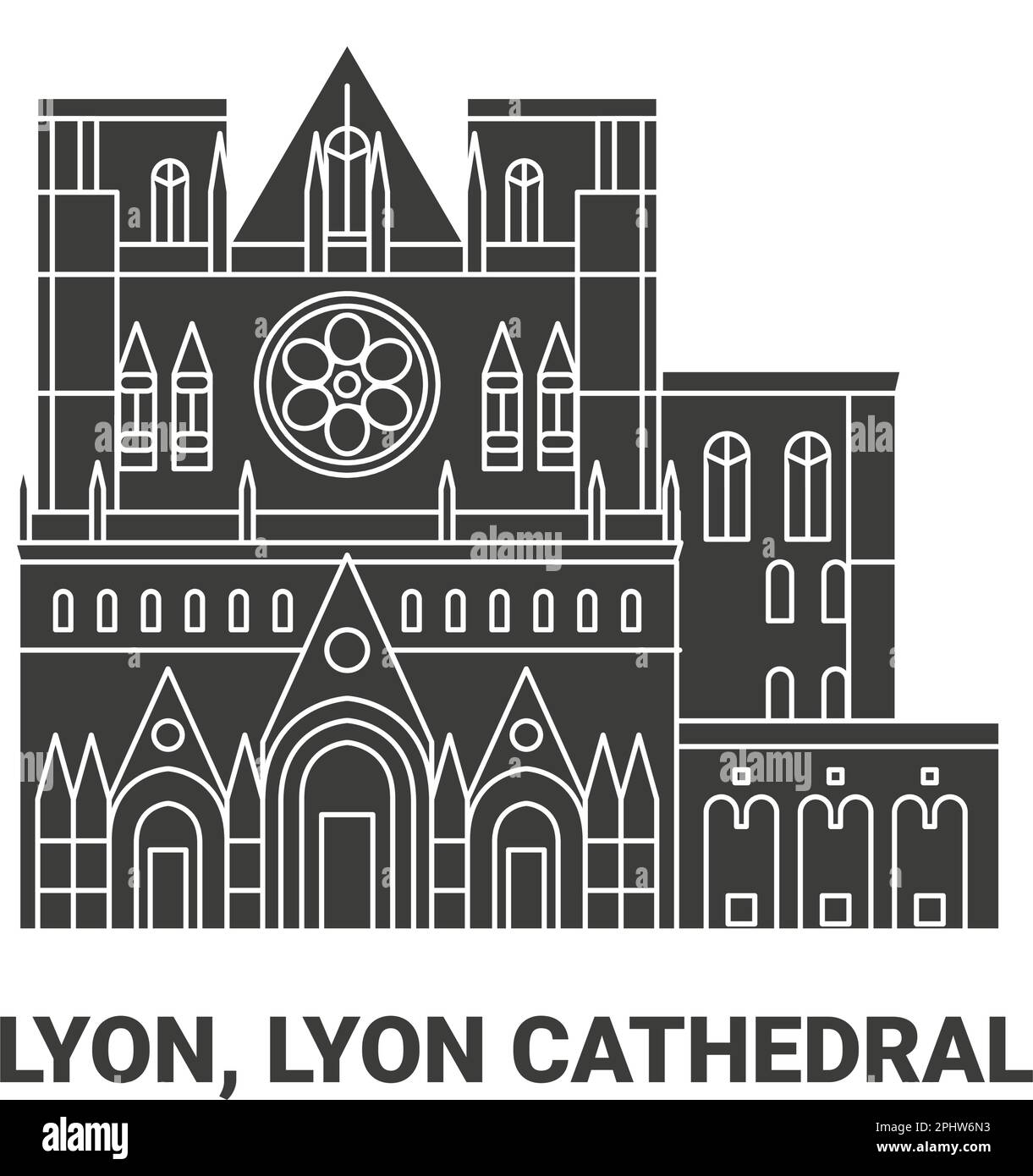 Francia, Lione, Cattedrale di Lione, viaggio punto di riferimento vettoriale illustrazione Illustrazione Vettoriale