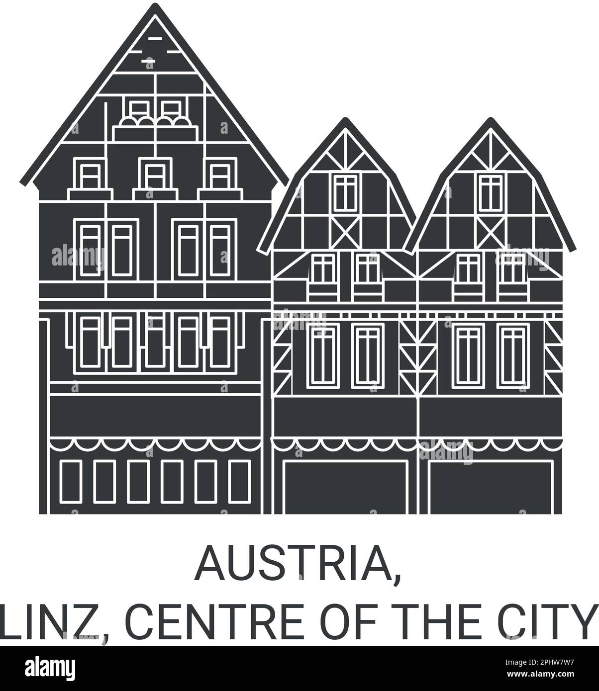 Austria, Linz, Centro della città viaggio punto di riferimento vettore illustrazione Illustrazione Vettoriale