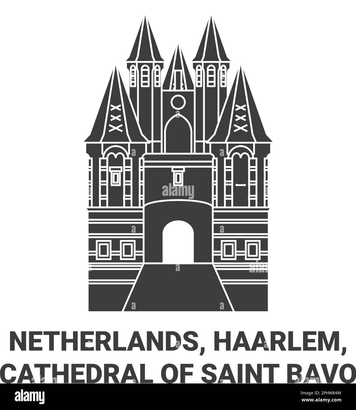 Olanda, Haarlem, Cattedrale di San Bavo viaggio punto di riferimento vettoriale illustrazione Illustrazione Vettoriale