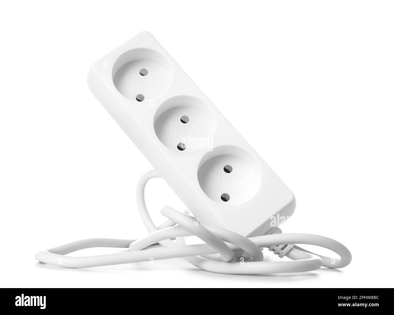 Prolunga elettrica isolata su sfondo bianco Foto Stock