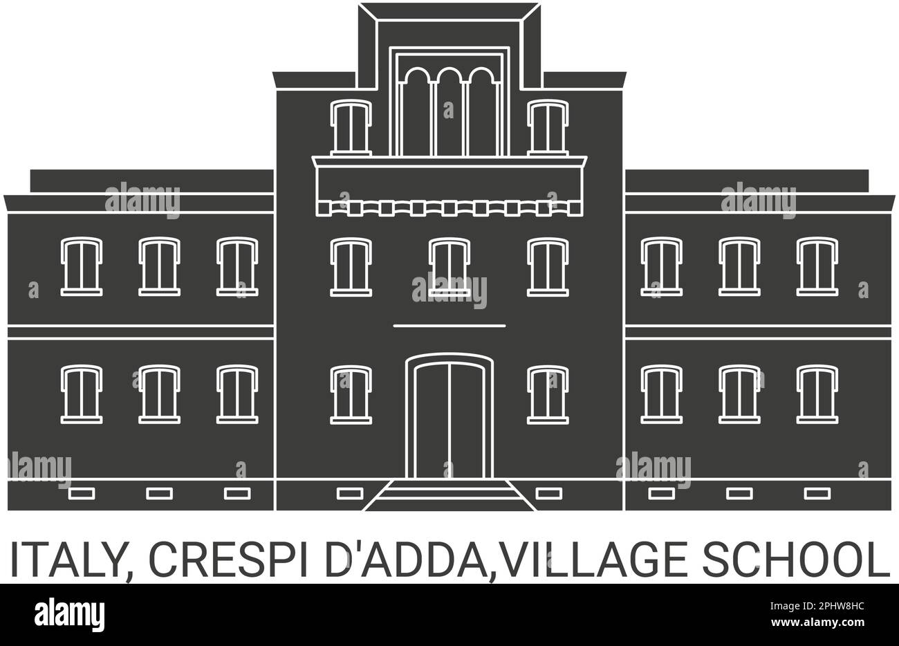Italia, Crespi D'adda, Village School, viaggio punto di riferimento vettoriale illustrazione Illustrazione Vettoriale