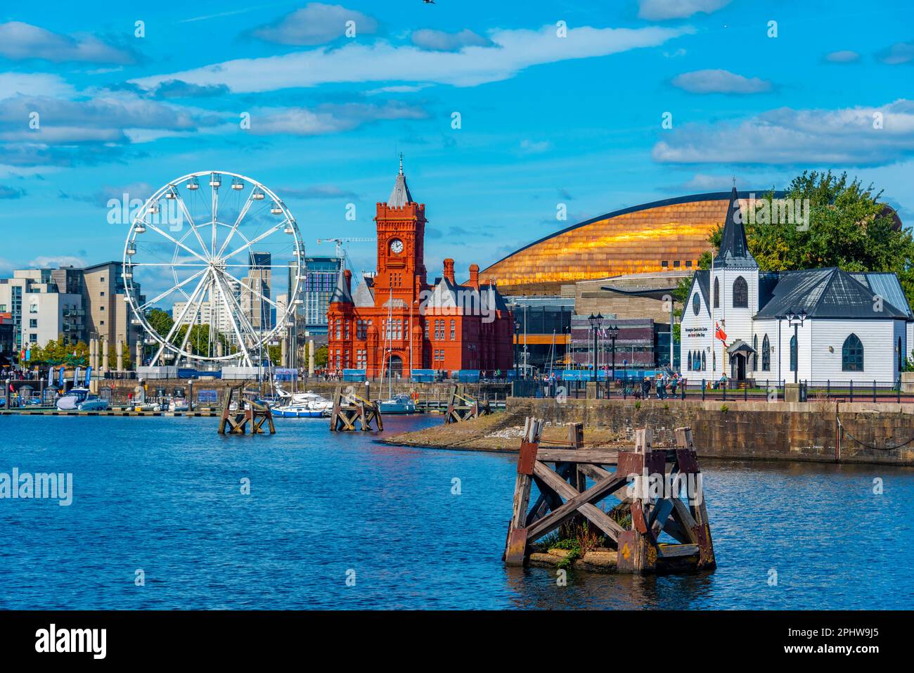 Panorama della baia di Cardiff in Galles, Regno Unito. Foto Stock