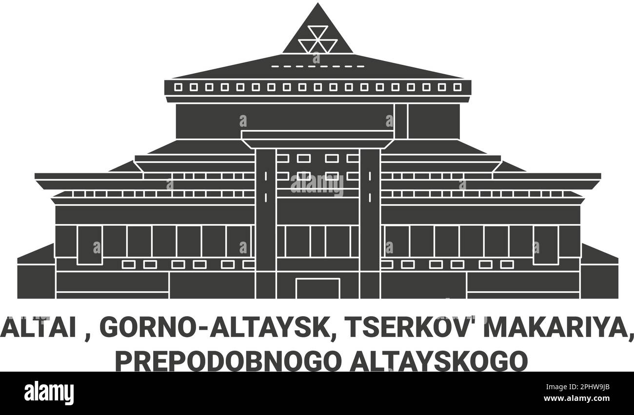 Russia, Altai, Gornoaltaysk, Tserkova' Makariya, Prepodobnogo Altayskogo viaggio punto di riferimento vettoriale illustrazione Illustrazione Vettoriale