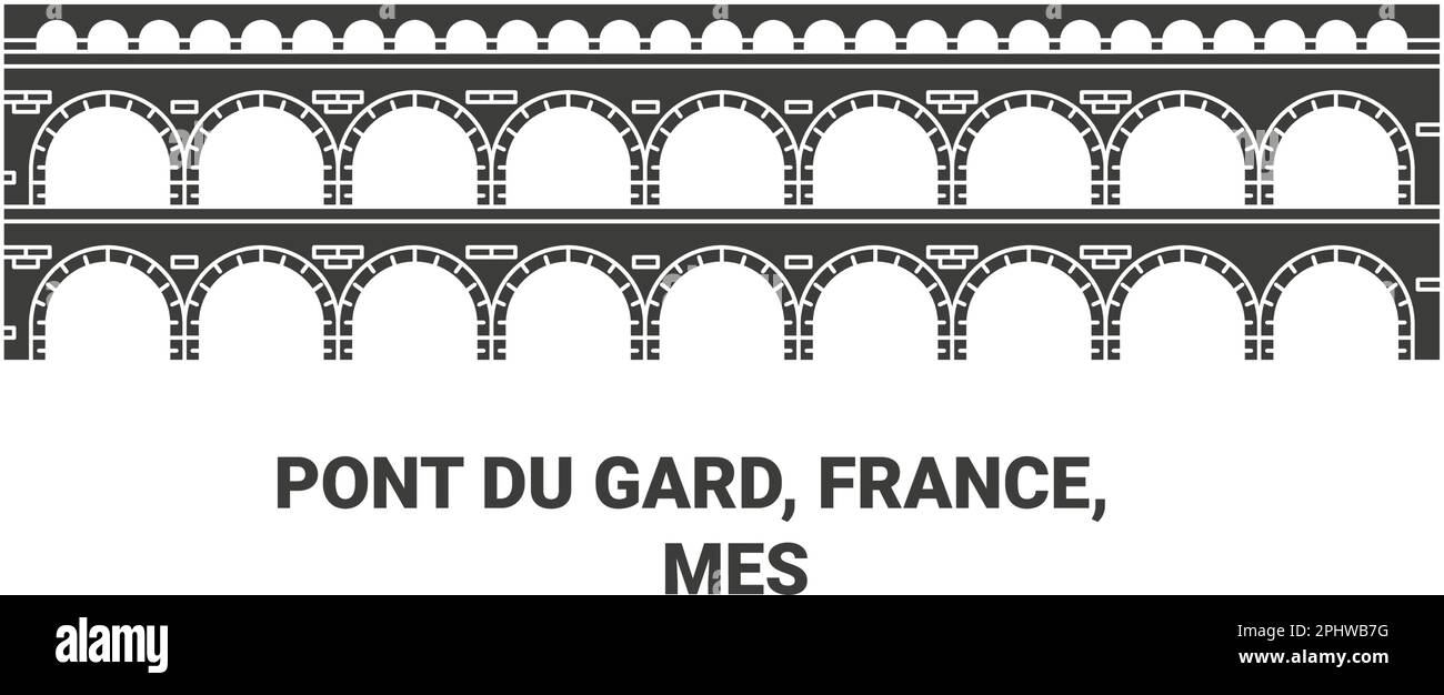 Francia, Pont Du Gard viaggio punto di riferimento vettoriale illustrazione Illustrazione Vettoriale