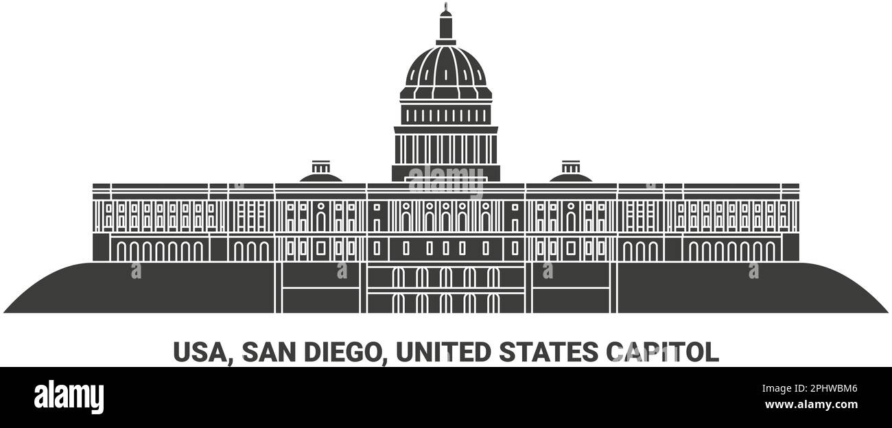 USA, San Diego, Campidoglio degli Stati Uniti, illustrazione vettoriale di riferimento di viaggio Illustrazione Vettoriale