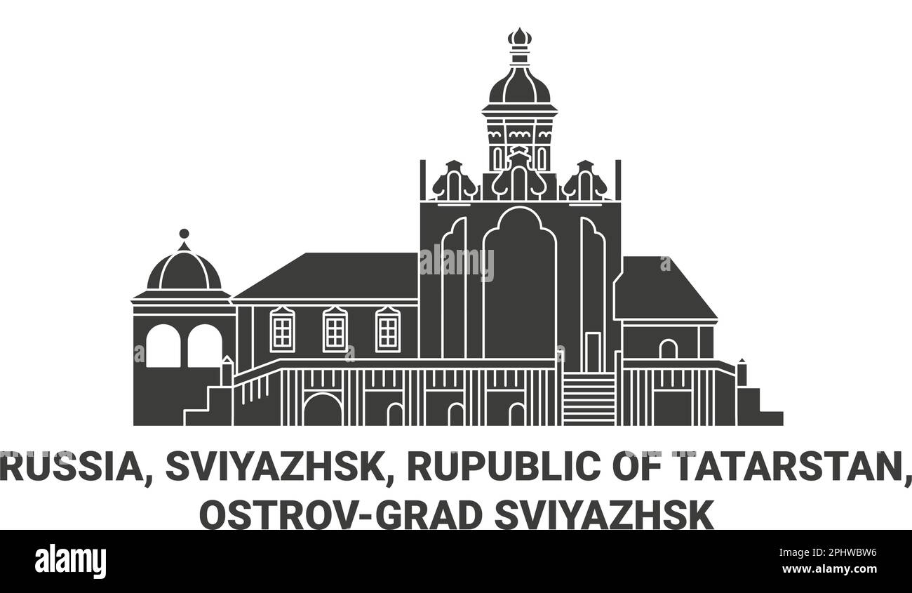 Russia, Sviyazhsk, Rupublic del Tatarstan, Ostrovgrad Sviyazhsk viaggio punto di riferimento vettore illustrazione Illustrazione Vettoriale