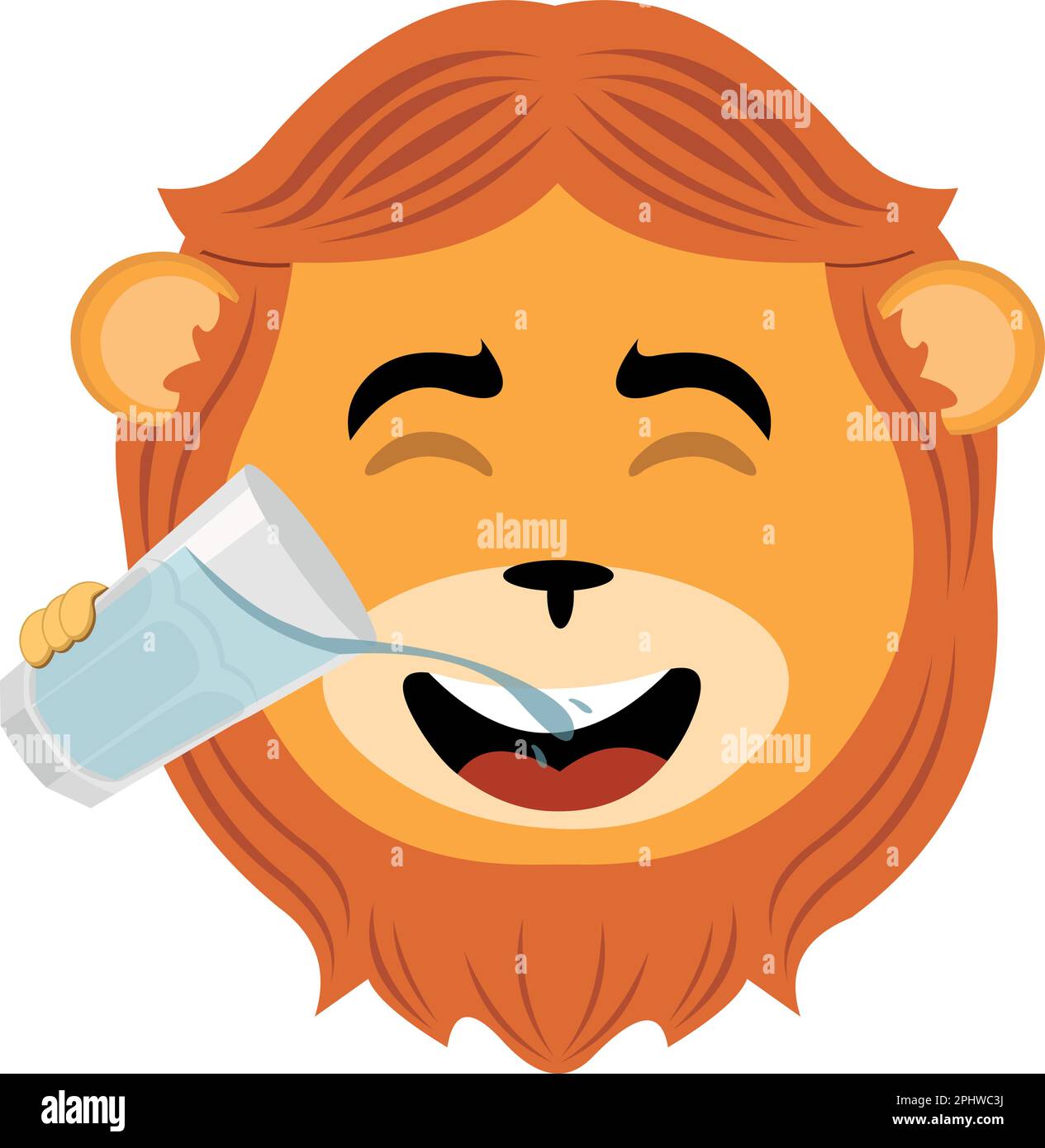 immagine vettoriale faccia di un leone che beve un bicchiere d'acqua Illustrazione Vettoriale