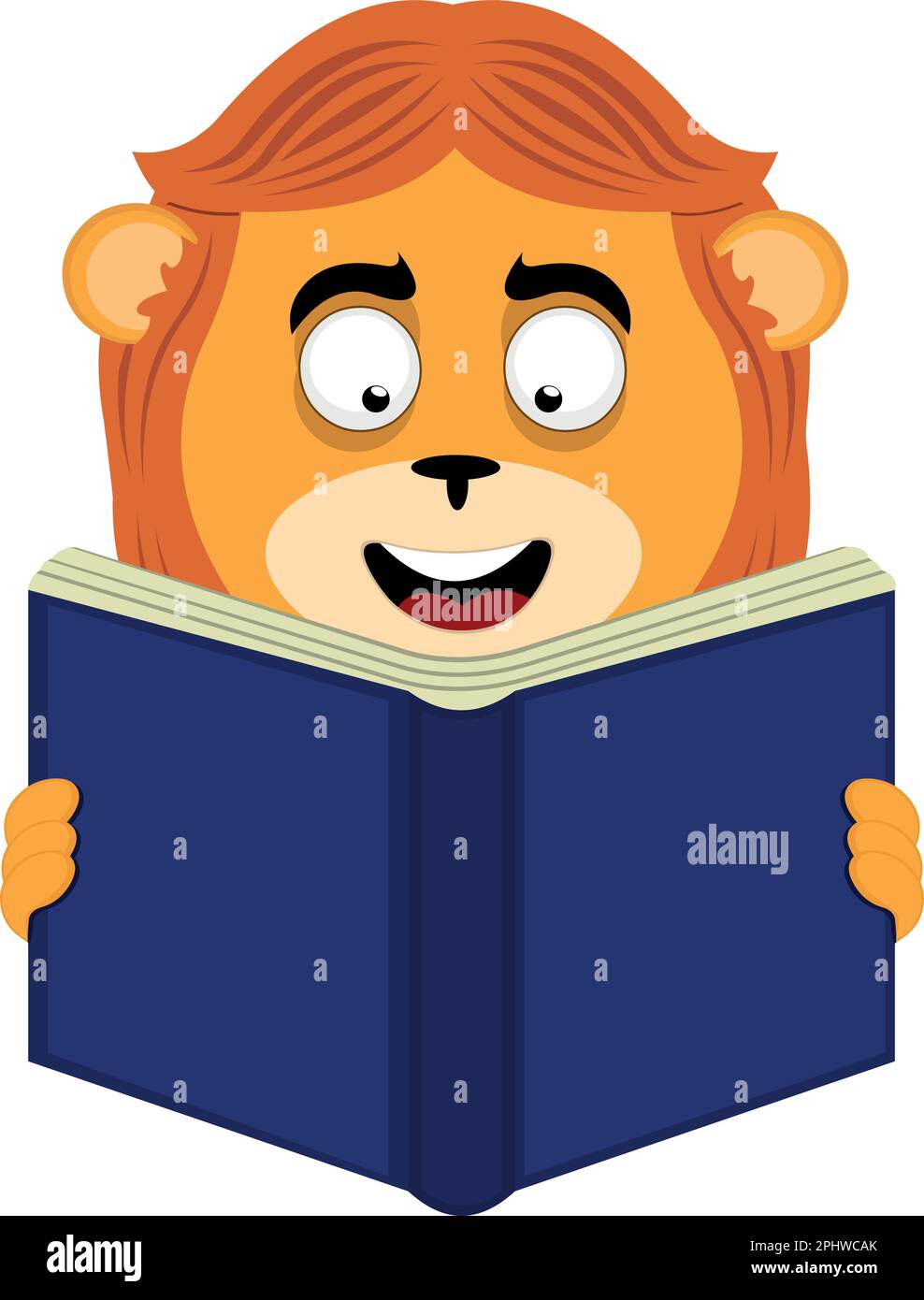 immagine vettoriale faccia di un cartone leone che legge un libro Illustrazione Vettoriale