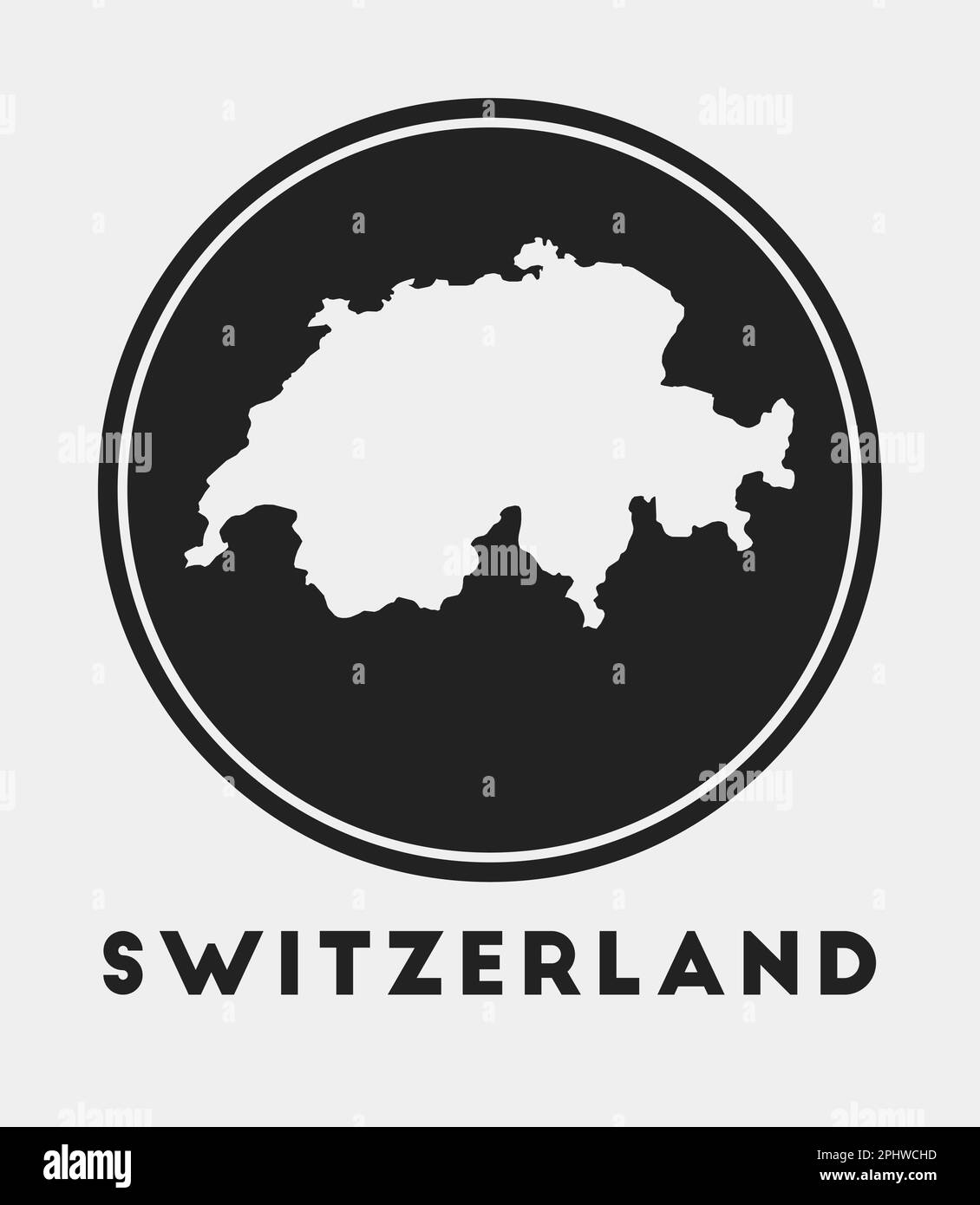 Icona Svizzera. Logo rotondo con mappa del paese e titolo. Elegante distintivo svizzero con mappa. Illustrazione vettoriale. Illustrazione Vettoriale