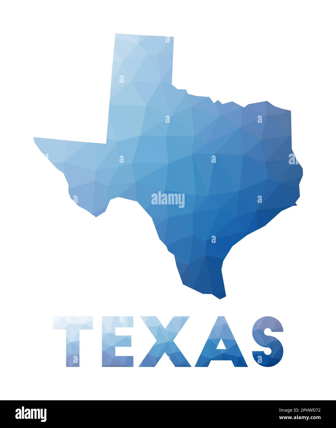 Mappa bassa del Texas. Illustrazione geometrica dello stato degli Stati Uniti. Mappa poligonale del Texas. Tecnologia, Internet, concetto di rete. Illustrazione vettoriale. Illustrazione Vettoriale