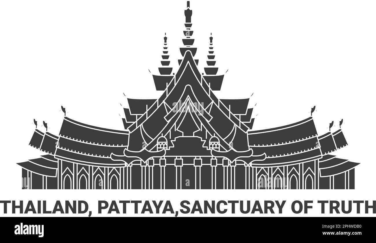 Thailandia, Pattaya, Santuario della verità, viaggio punto di riferimento vettore illustrazione Illustrazione Vettoriale