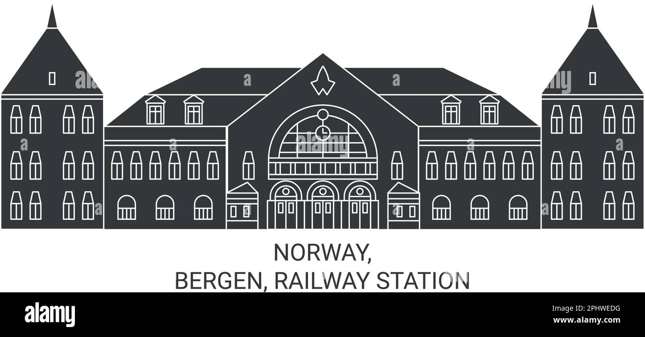 Norvegia, Bergen, Stazione ferroviaria viaggio punto di riferimento vettoriale illustrazione Illustrazione Vettoriale