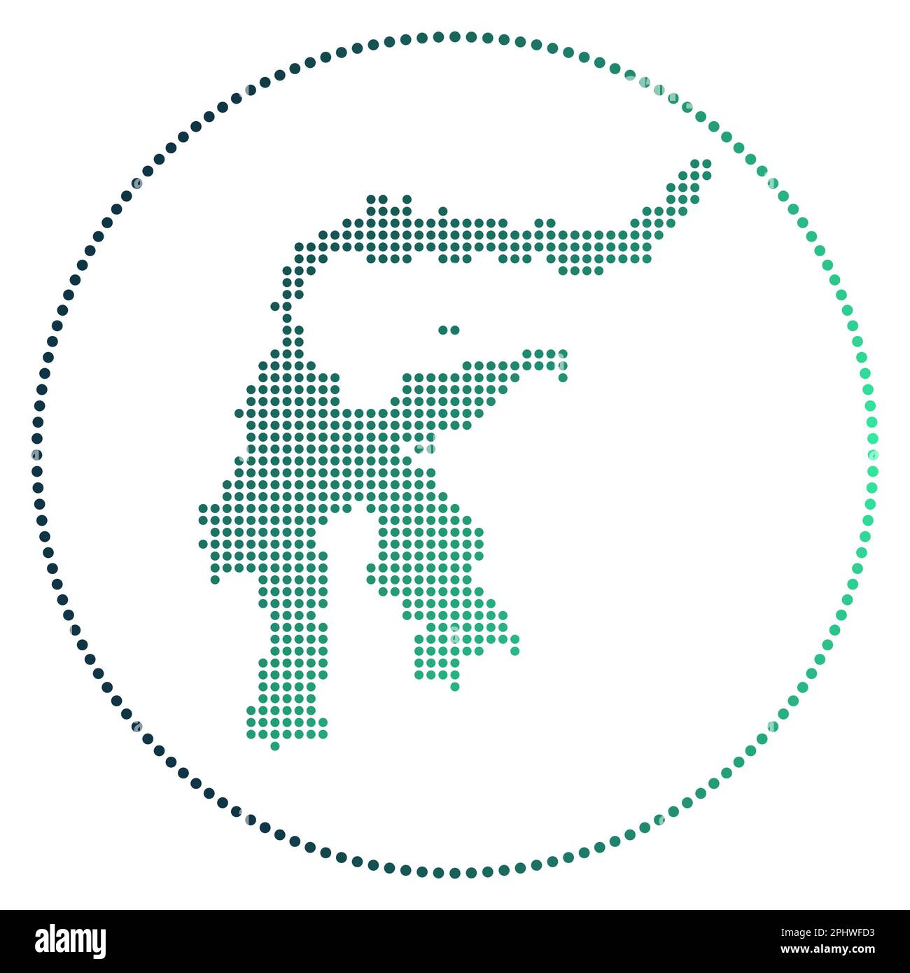 Distintivo digitale Sulawesi. Mappa in stile tratteggiato di Sulawesi in cerchio. Icona tecnologica dell'isola con punti sfumati. Eccezionale illustrazione vettoriale. Illustrazione Vettoriale