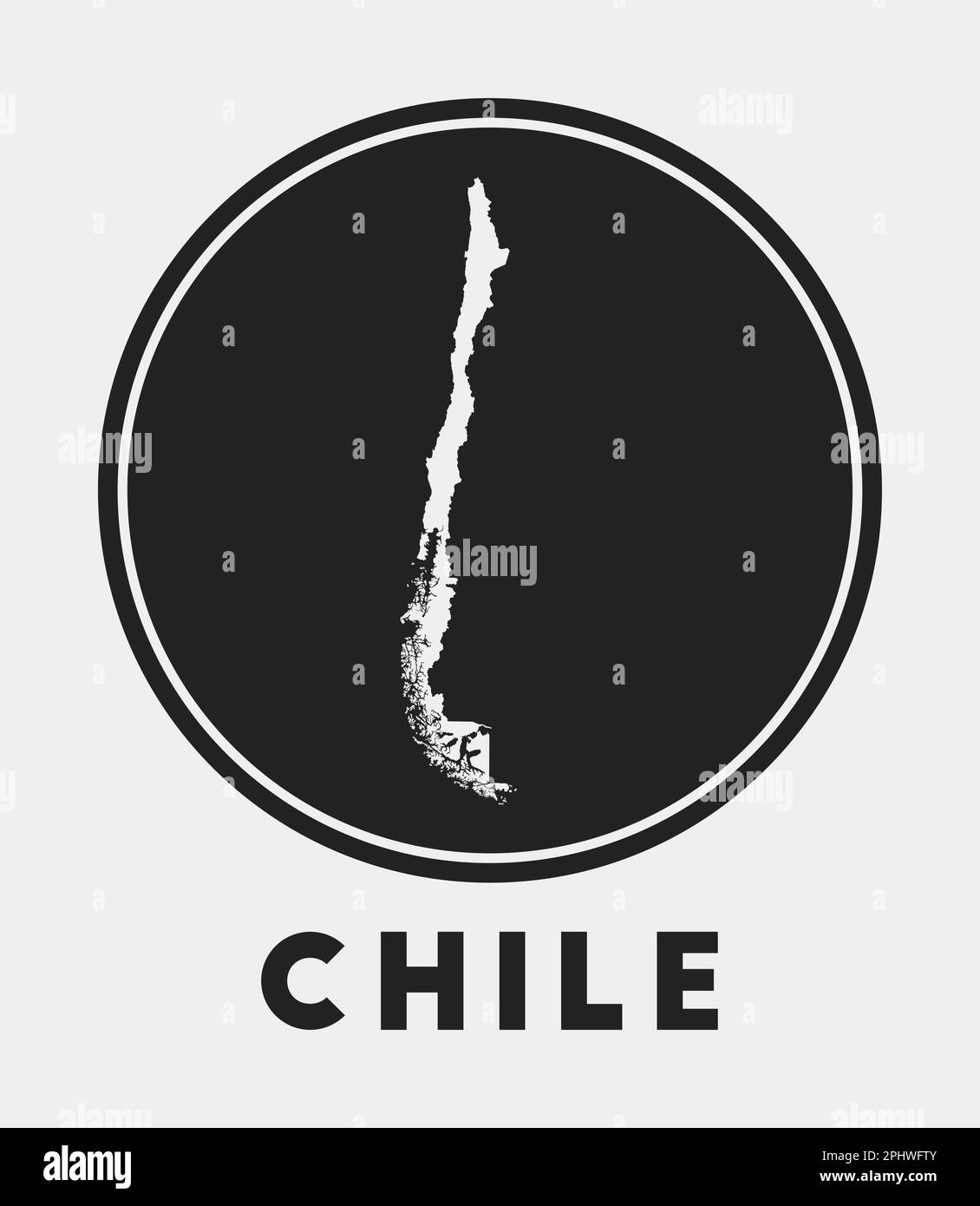 Icona Cile. Logo rotondo con mappa del paese e titolo. Elegante distintivo Cile con mappa. Illustrazione vettoriale. Illustrazione Vettoriale