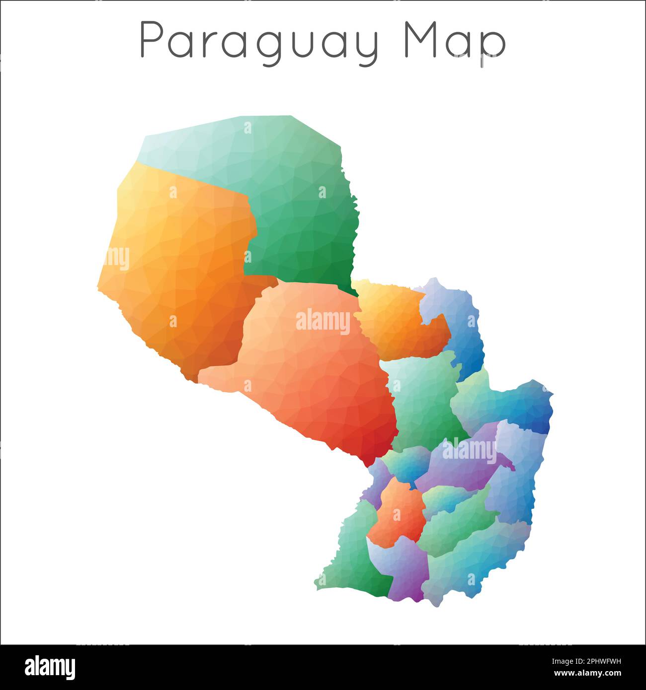 Bassa mappa poly del Paraguay. Mappa geometrica poligonale in stile mosaico del Paraguay. Illustrazione Vettoriale