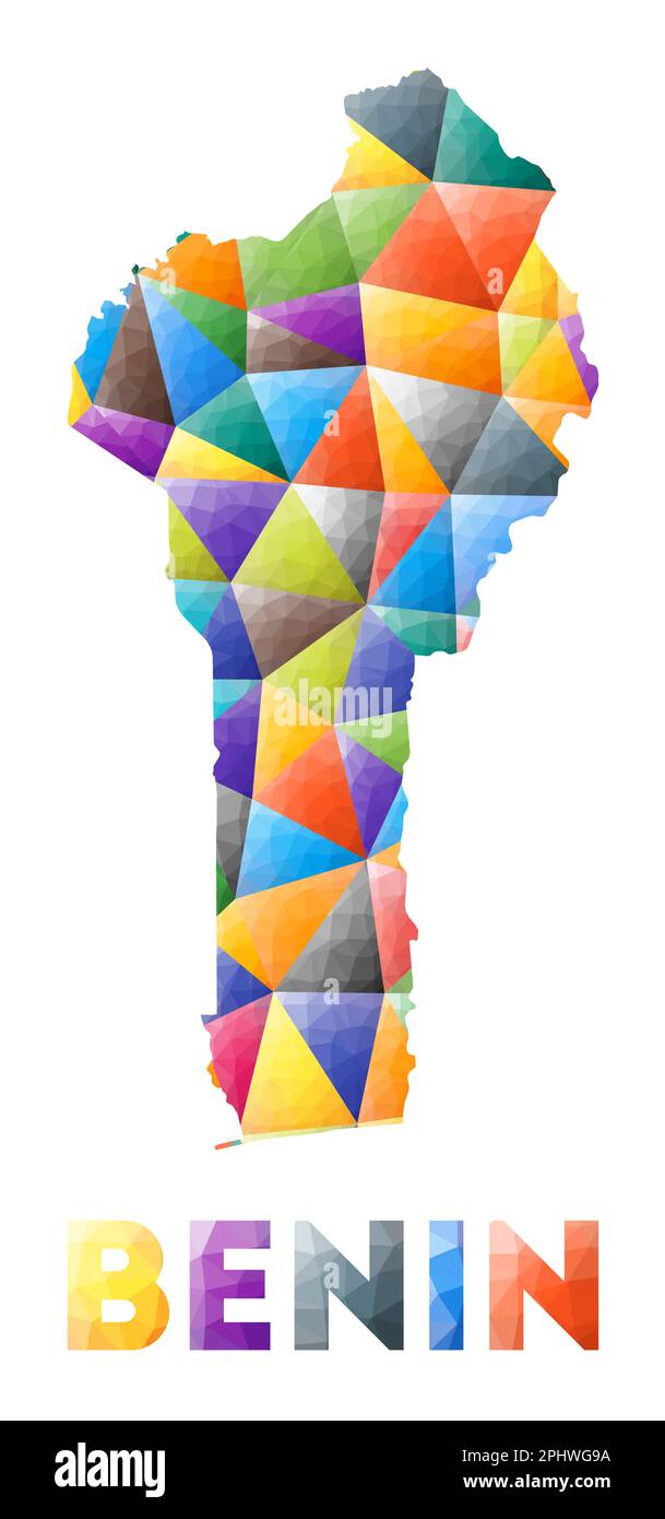 Benin - colorato basso Poly Country. Triangoli geometrici multicolori. Design moderno e alla moda. Illustrazione vettoriale. Illustrazione Vettoriale