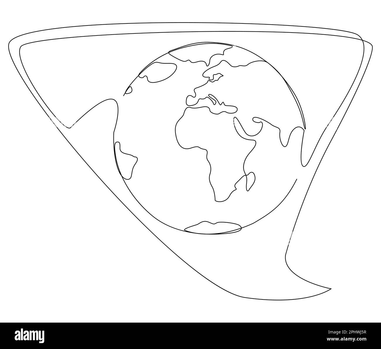Una linea continua di bolla con Earth Globe. Concetto di vettore di illustrazione a linea sottile. Disegno di contorno idee creative. Illustrazione Vettoriale