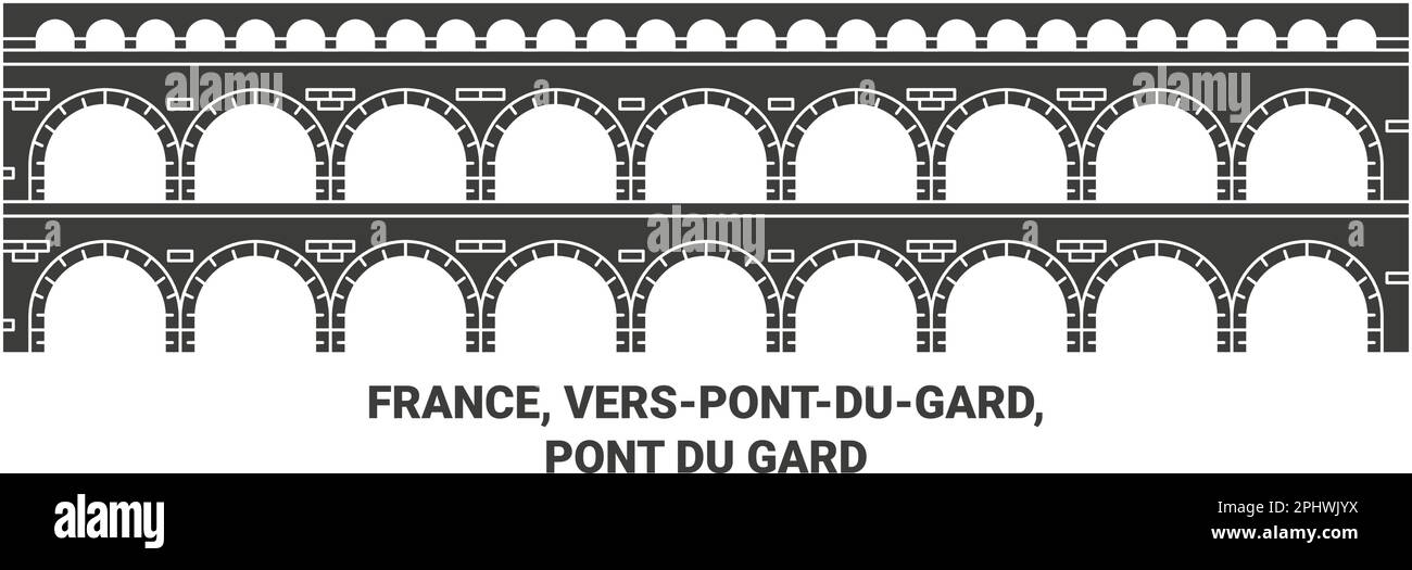 Francia, Verspontdugard, Pont Du Gard viaggio punto di riferimento vettoriale illustrazione Illustrazione Vettoriale