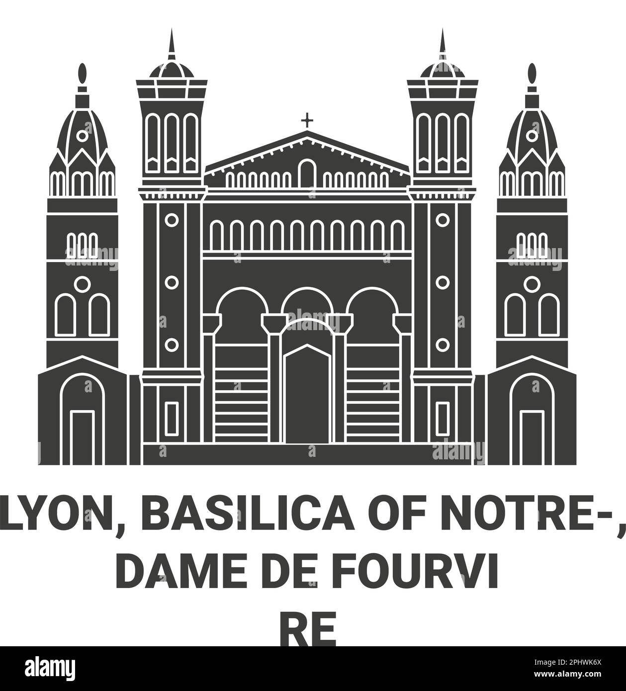 Francia, Lione, Basilica di Notredame De Fourvire viaggio punto di riferimento vettoriale illustrazione Illustrazione Vettoriale