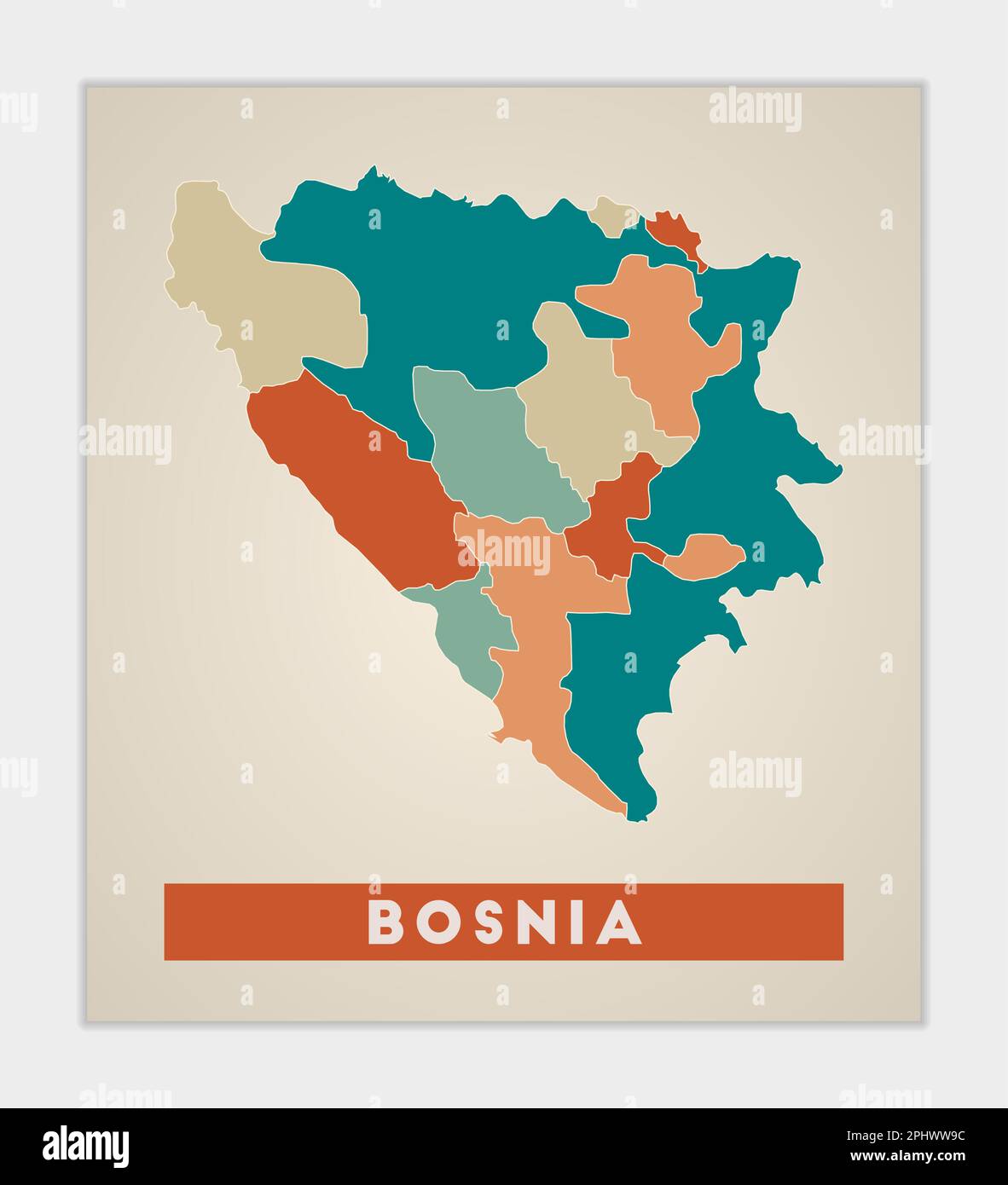 Poster della Bosnia. Mappa del paese con regioni colorate. Forma della Bosnia con nome del paese. Illustrazione vettoriale artistica. Illustrazione Vettoriale Poster della Bosnia. Mappa del paese con regioni colorate. Forma della Bosnia con nome del paese. Illustrazione vettoriale artistica. Illustrazione Vettoriale