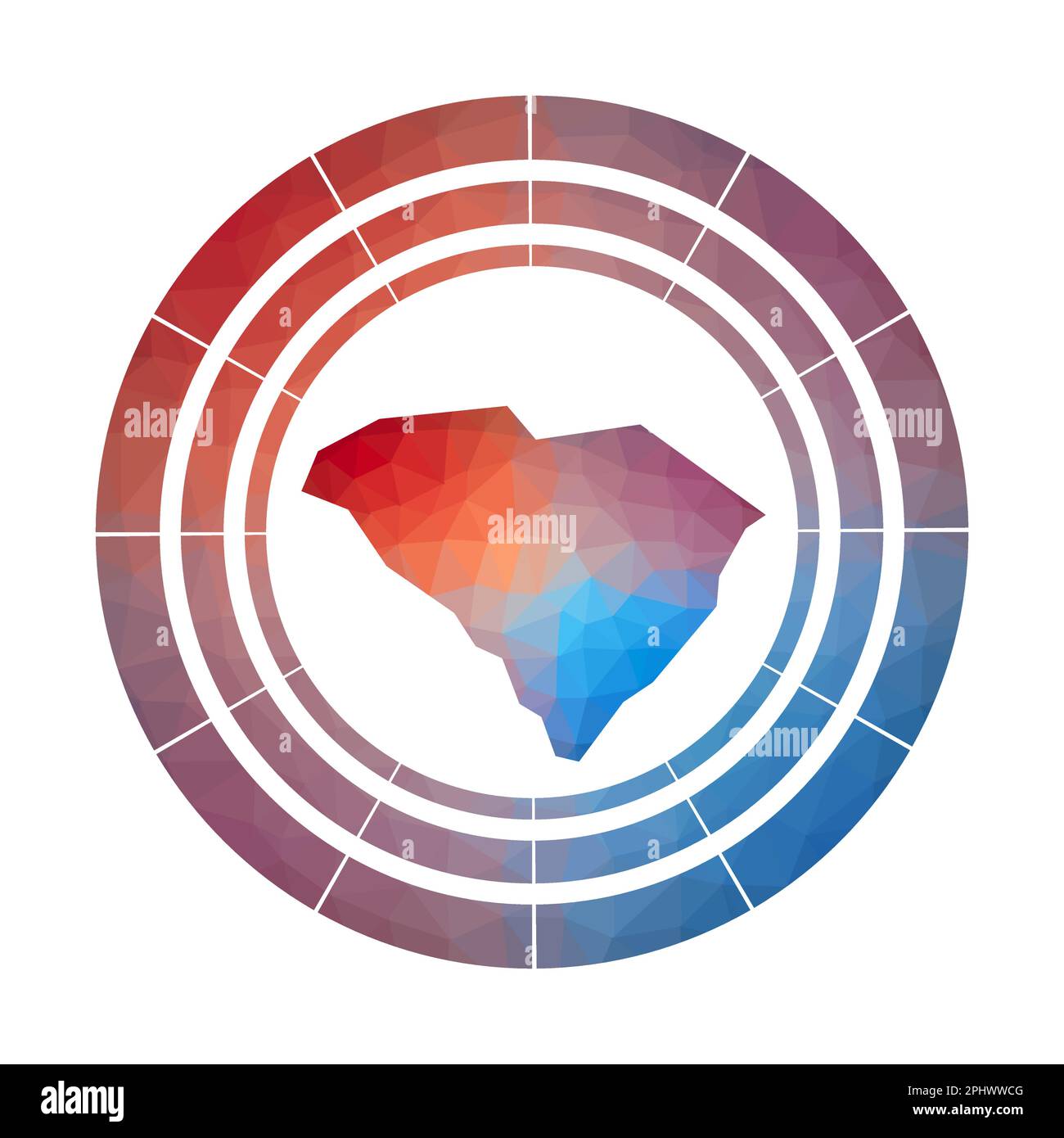 Distintivo del South Carolina. Logo a gradiente luminoso dello stato degli Stati Uniti in stile poly basso. Illustrazione Vettoriale