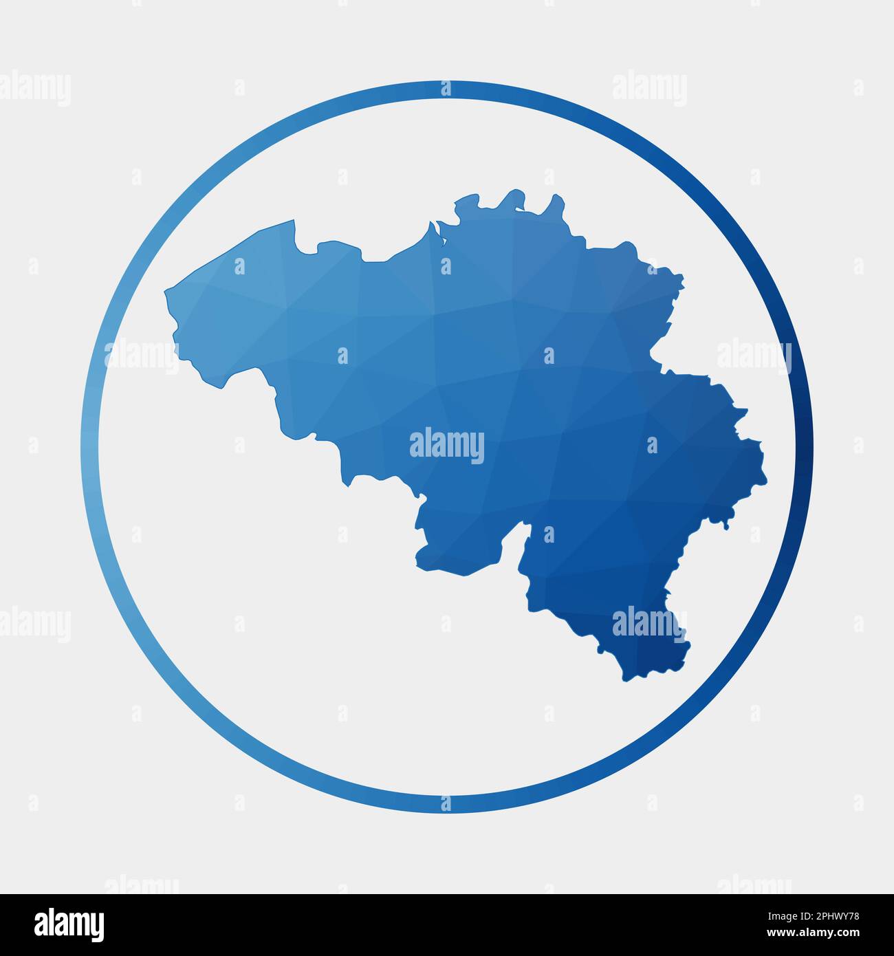 Icona Belgio. Mappa poligonale del paese in anello gradiente. Cartello rotondo basso in poliestere Belgio. Illustrazione vettoriale. Illustrazione Vettoriale