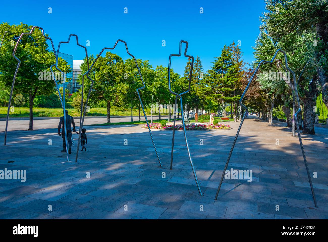Statua dell'evoluzione umana nella città spagnola Burgos. Foto Stock