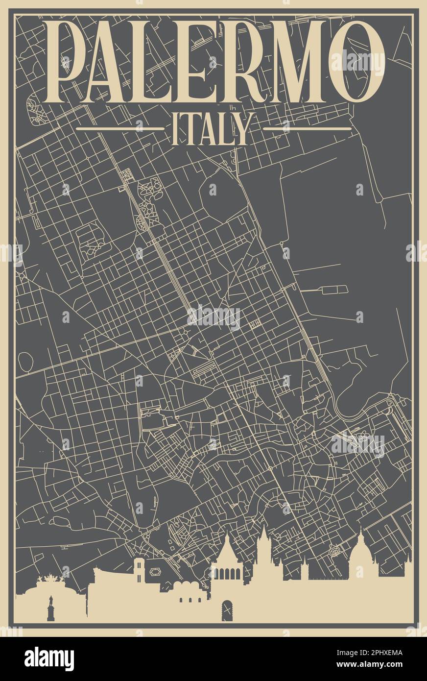 Poster rete stradale del centro DI PALERMO, ITALIA Illustrazione Vettoriale