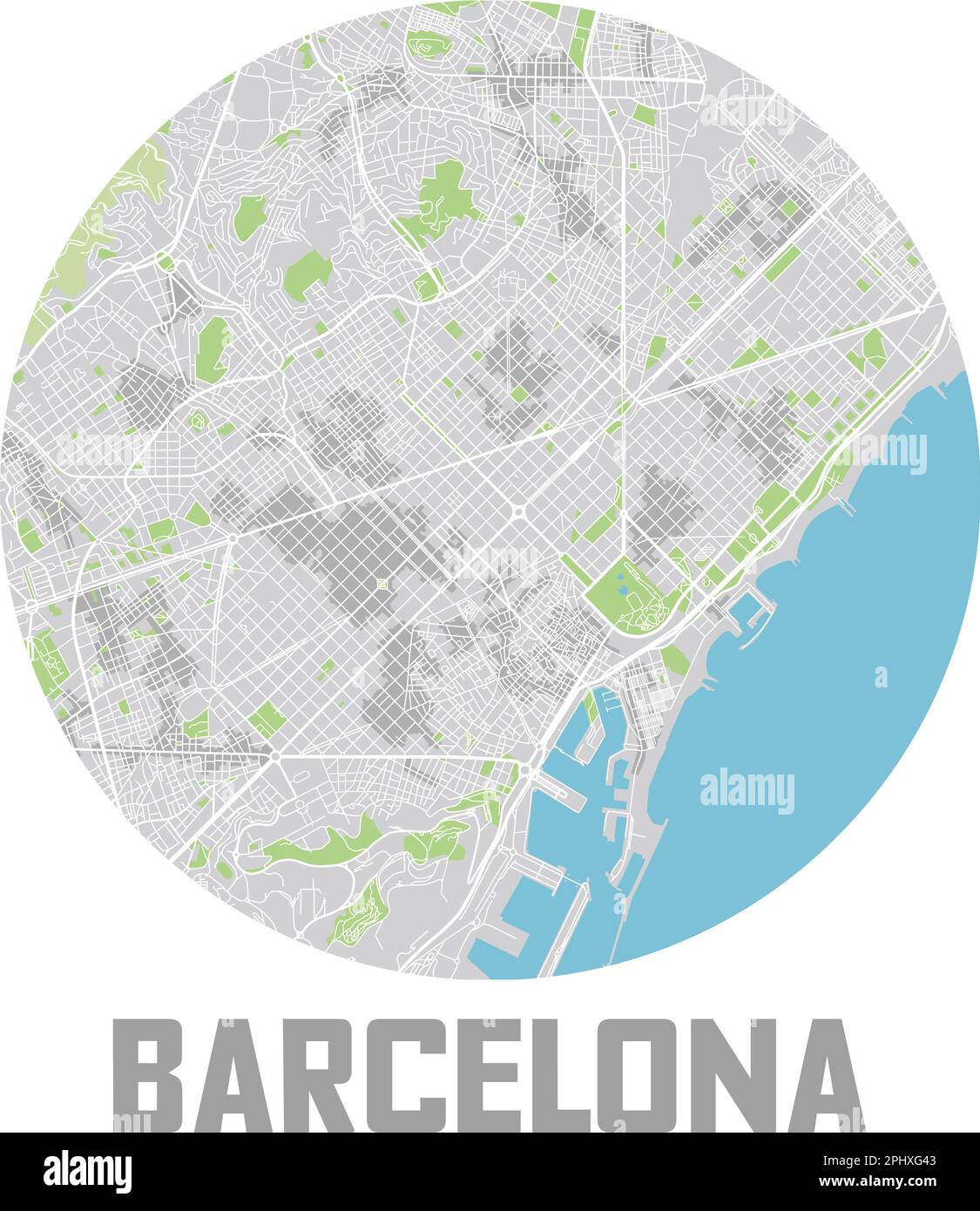 Icona minimalistica della mappa della città di Barcellona. Illustrazione Vettoriale