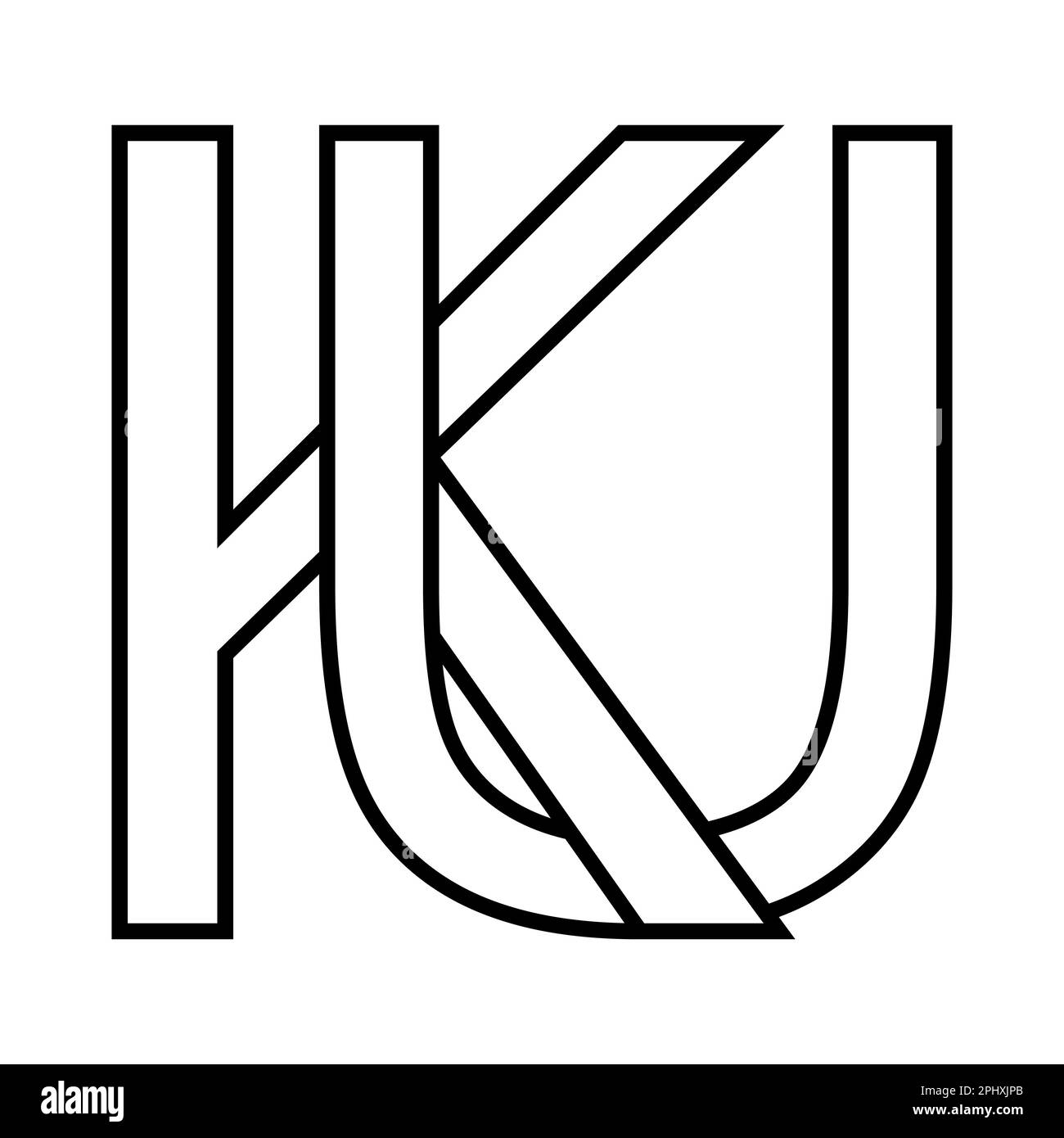 Logo segno ku uk, icona lettere doppie logotipo u k Illustrazione Vettoriale