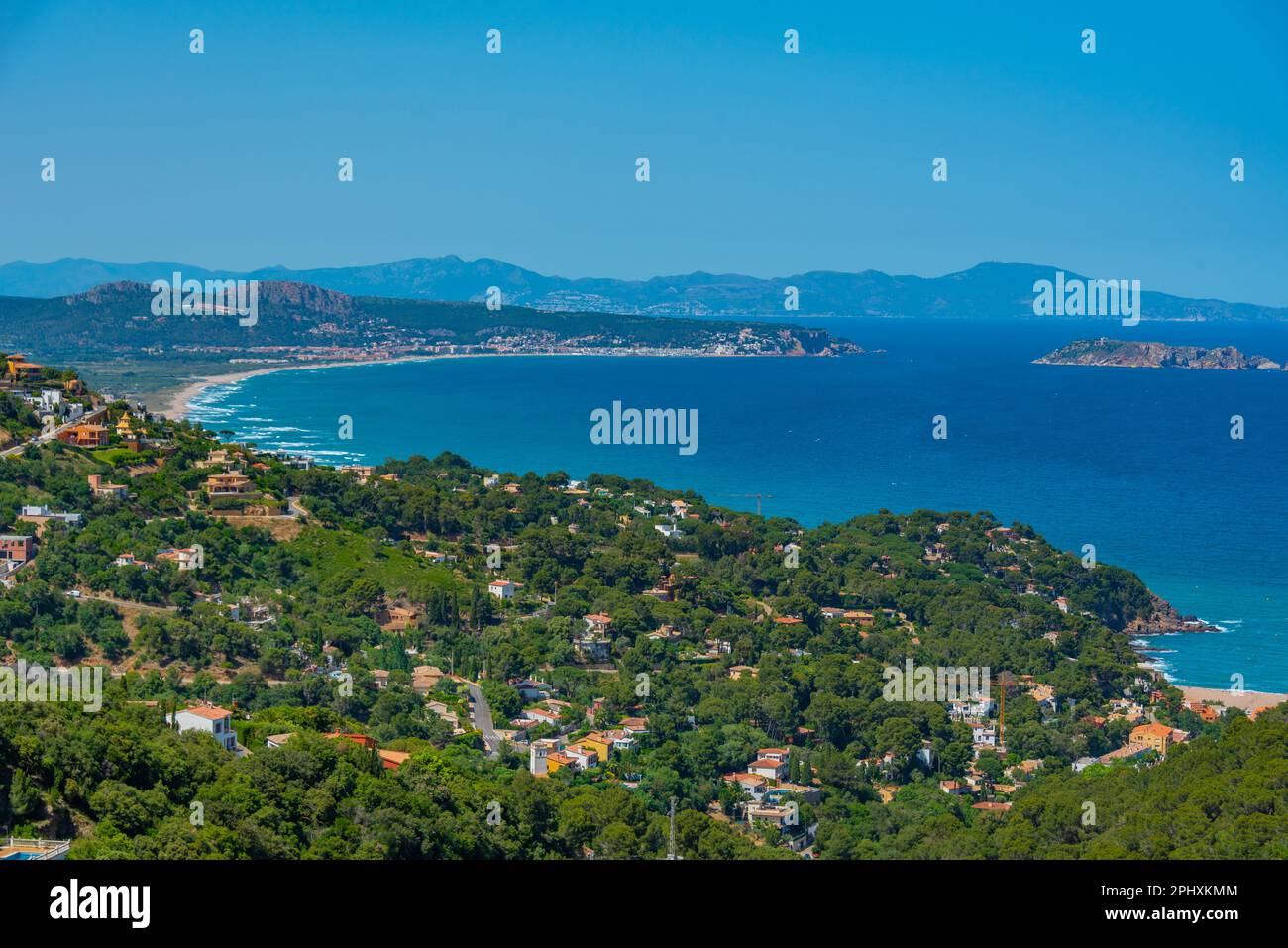 Vista panoramica della costa catalana dal castello di Begur. Foto Stock