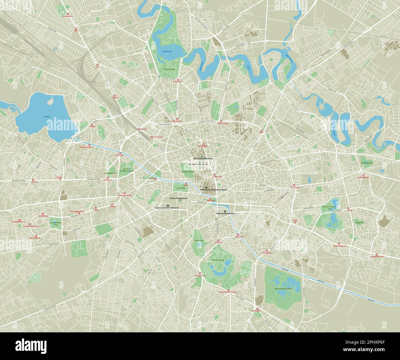 Mappa vettoriale della città di Bucarest con strati separati ben organizzati. Illustrazione Vettoriale