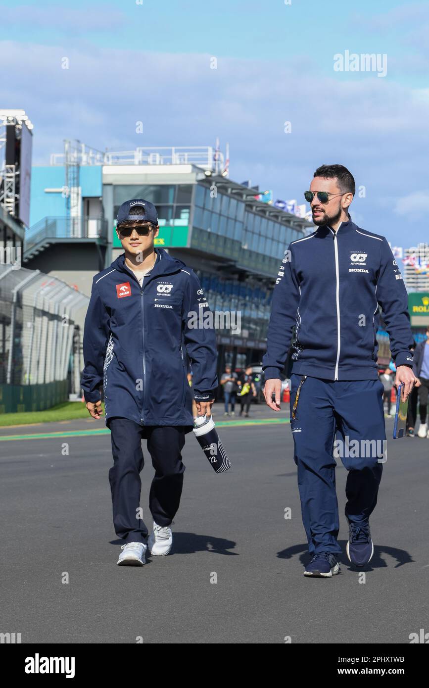 Melbourne, Australia. 29th Mar, 2023. Yuki Tsunoda del Giappone e della Scuderia AlphaTauri in pista davanti al Gran Premio d'Australia di Formula uno all'Albert Park Circuit di Melbourne. Credit: SOPA Images Limited/Alamy Live News Foto Stock