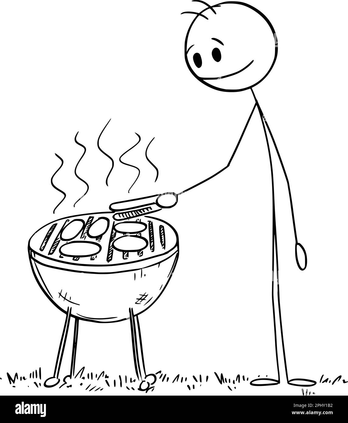 Persona che cucina su barbecue grill, cartoni animati vettoriali figura o personaggio illustrazione. Illustrazione Vettoriale