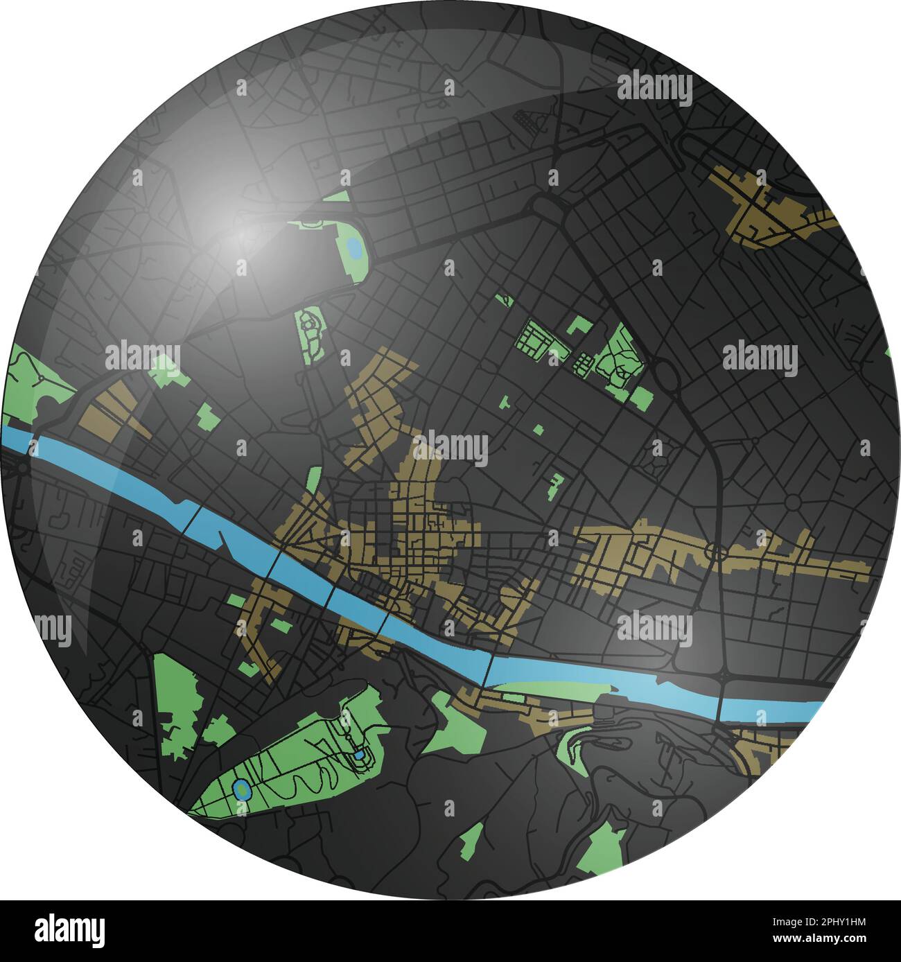 Pulsante della mappa vettoriale di Firenze con colori scuri. Illustrazione Vettoriale