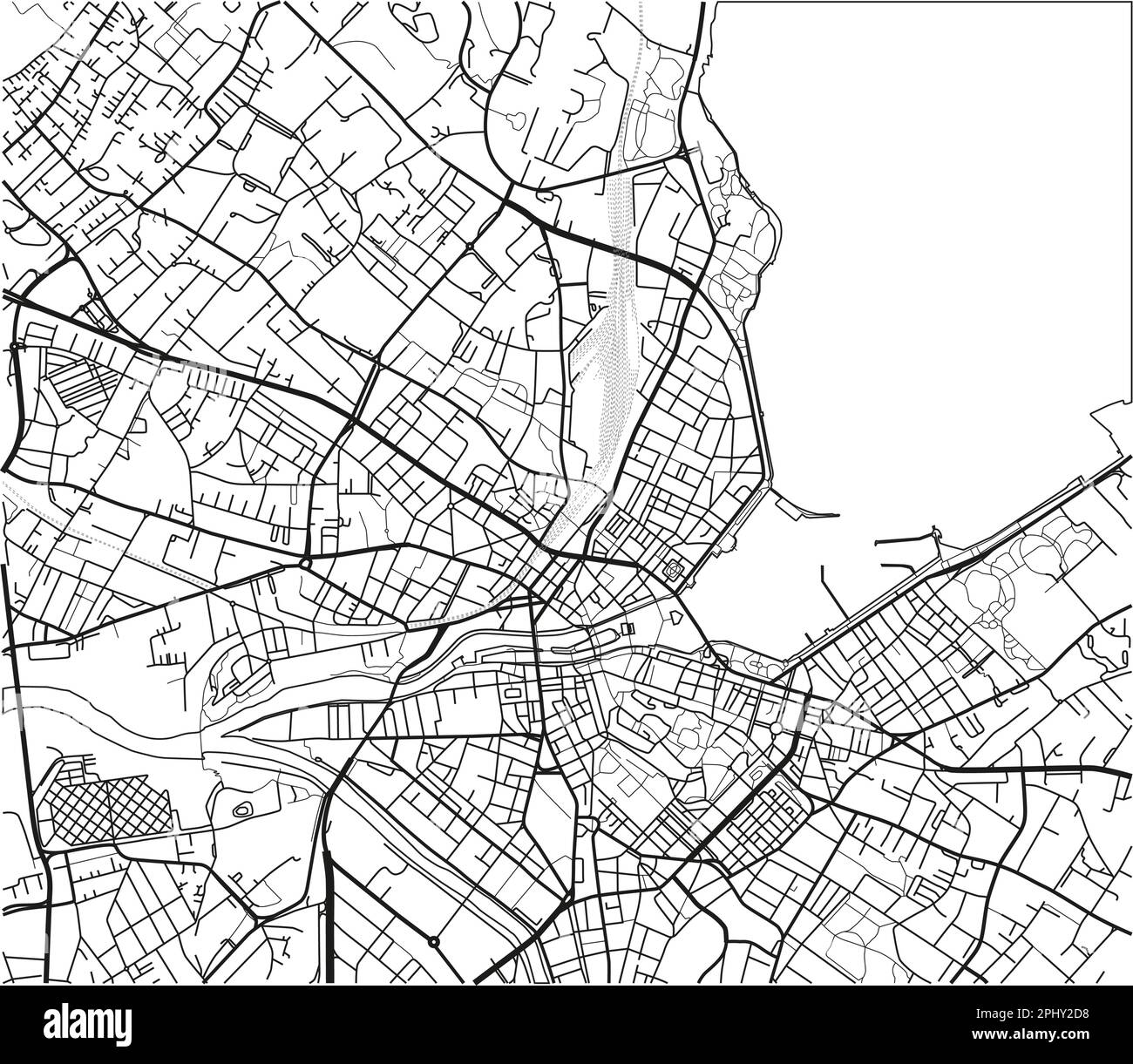 Mappa vettoriale in bianco e nero della città di Ginevra con strati separati ben organizzati. Illustrazione Vettoriale