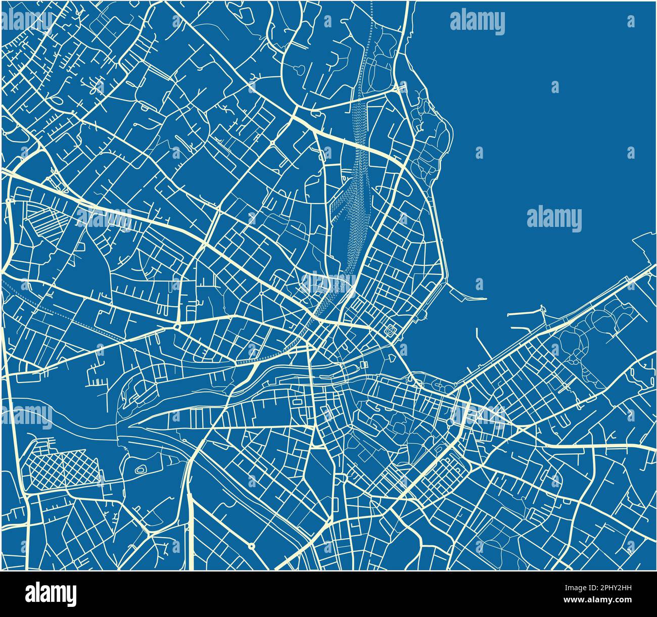 Mappa vettoriale blu e bianco della città di Ginevra con strati separati ben organizzati. Illustrazione Vettoriale