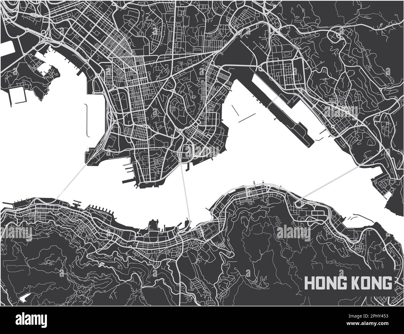 Design minimalistico della mappa della città di Hong Kong. Illustrazione Vettoriale