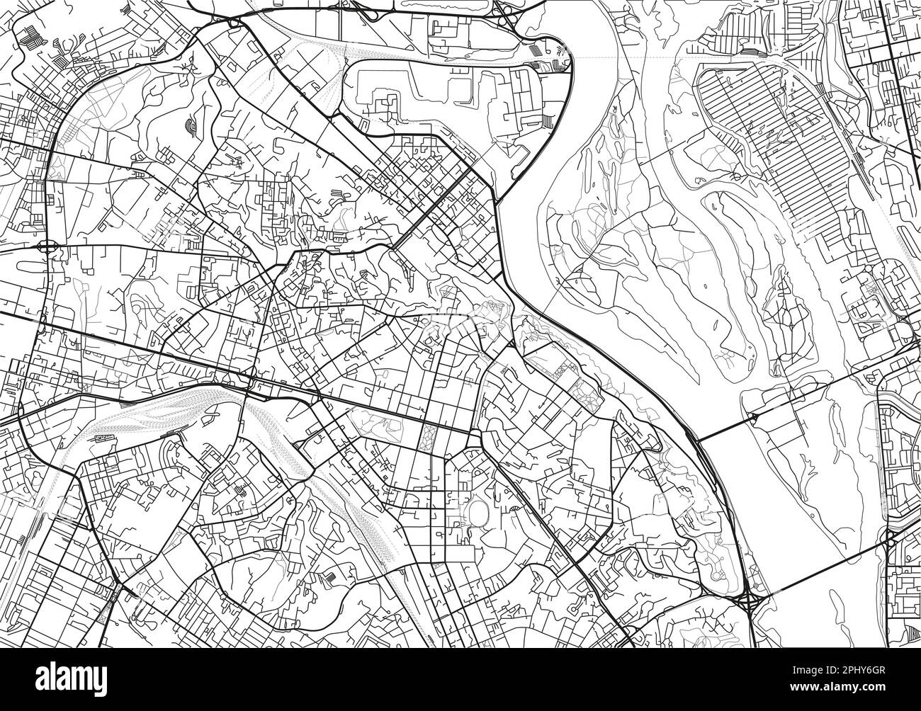 Mappa vettoriale in bianco e nero della città di Kiev con strati separati ben organizzati. Illustrazione Vettoriale