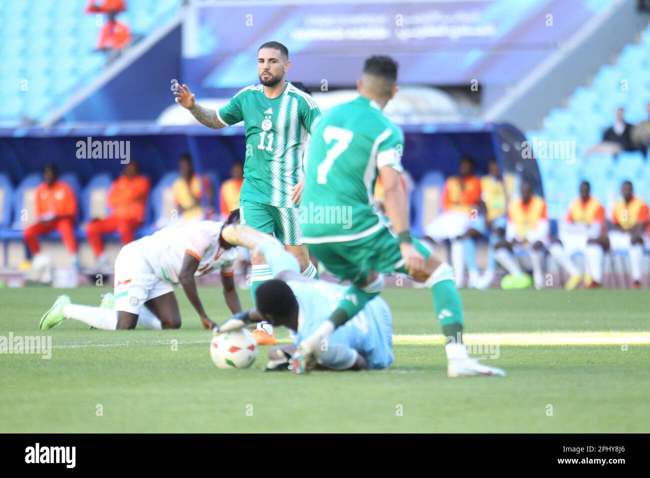 Rades, Tunisi, Tunisia. 29th Mar, 2023. Ryadh Mehrez di Algeria durante la partita Niger contro Algeria, 27 marzo 2023 per conto delle qualifiche della Coppa delle Nazioni africane 2023, allo stadio Rades. (Credit Image: © Chokri Mahjoub/ZUMA Press Wire) SOLO PER USO EDITORIALE! Non per USO commerciale! Foto Stock