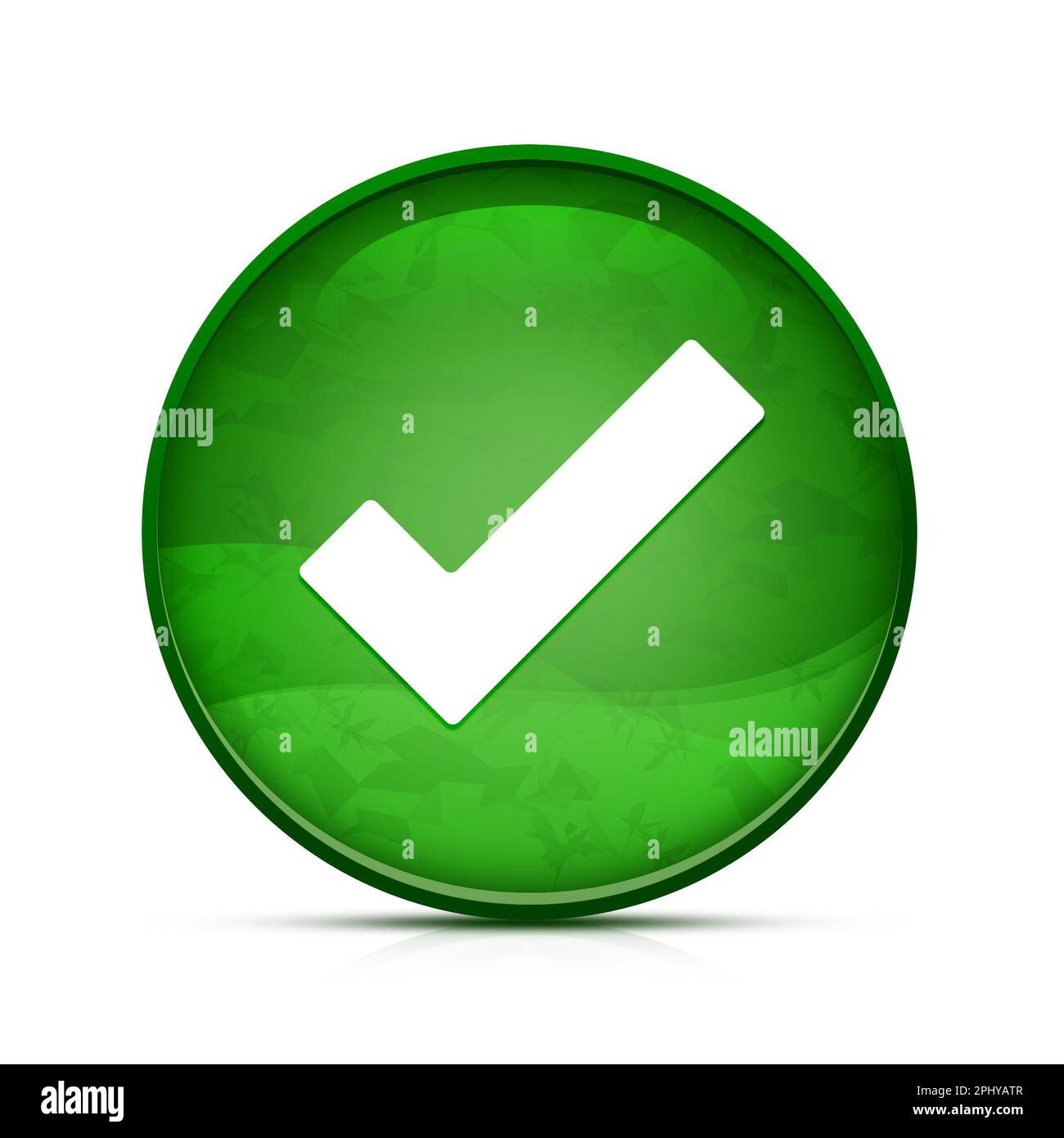 Icona con il segno di spunta sul pulsante rotondo verde classico Foto Stock